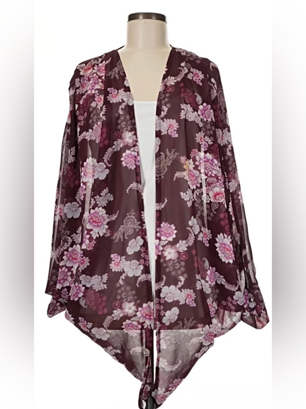 Forever 21 Burgundy Floral Sheer Kimono